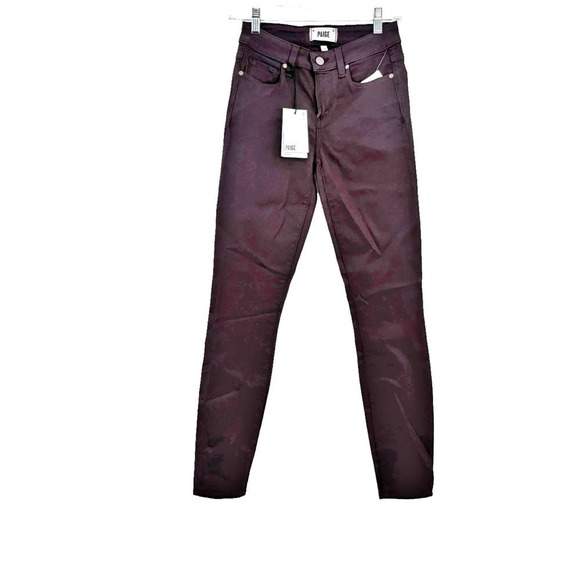 Paige Pinot Noir Coated Verdugo Ankle Skinny Jeans Wine Size 26 NWT - Picture 5 of 12